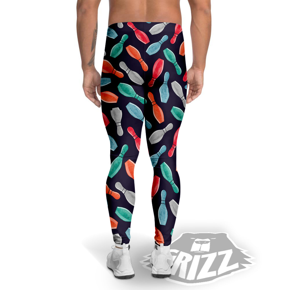Bowling Pins Watercolor Print Pattern Men's Leggings-grizzshop