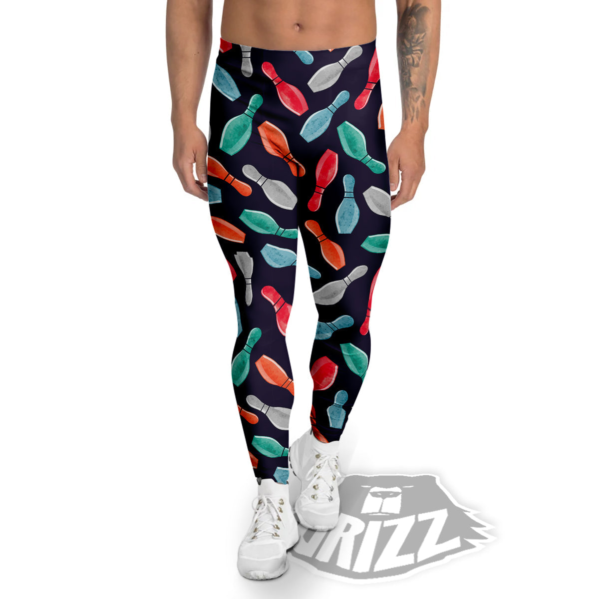 Bowling Pins Watercolor Print Pattern Men's Leggings-grizzshop