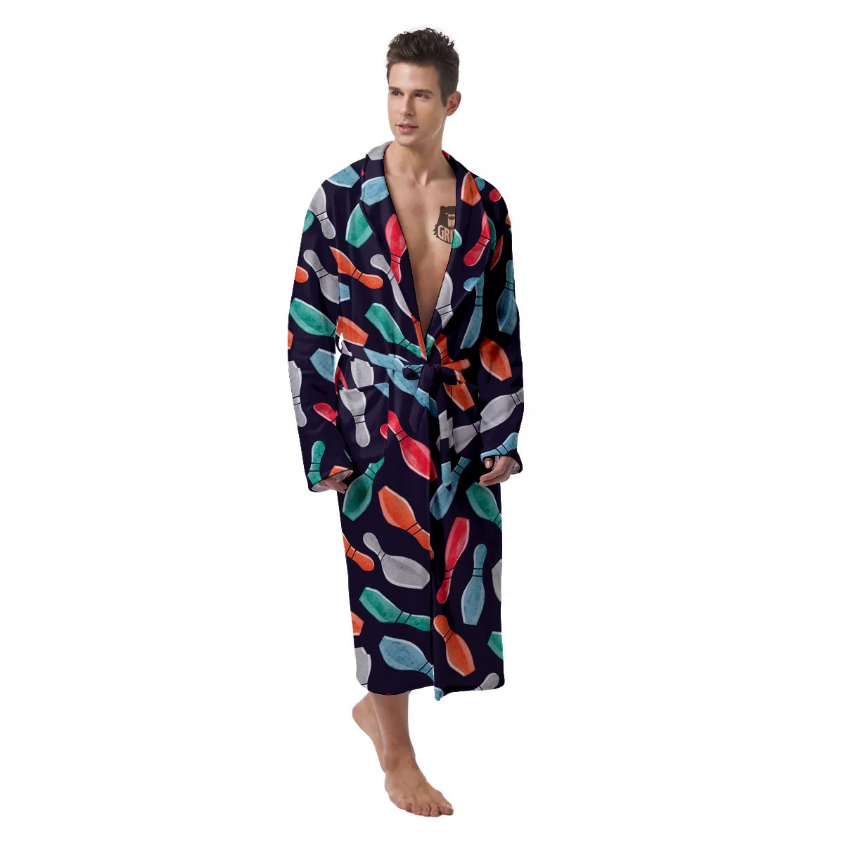 Bowling Pins Watercolor Print Pattern Men's Robe-grizzshop