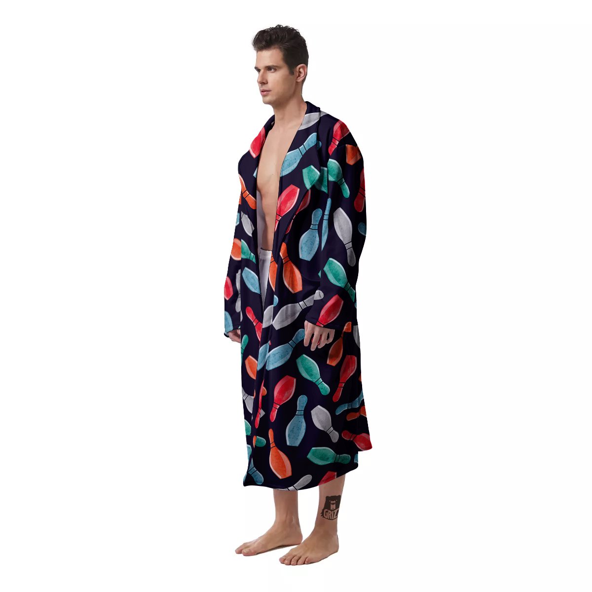 Bowling Pins Watercolor Print Pattern Men's Robe-grizzshop
