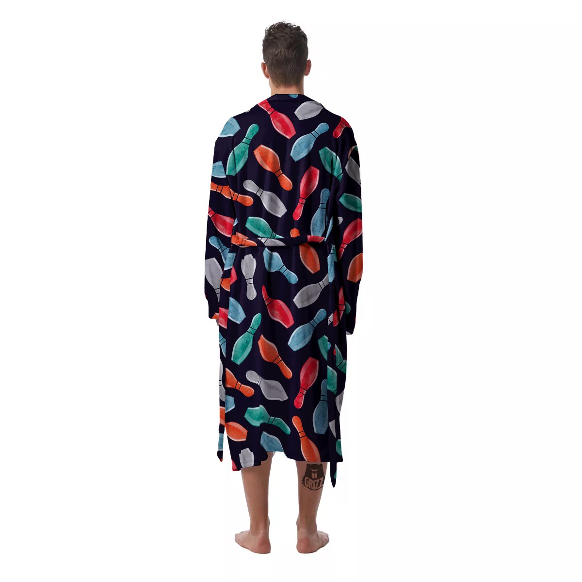Bowling Pins Watercolor Print Pattern Men's Robe-grizzshop