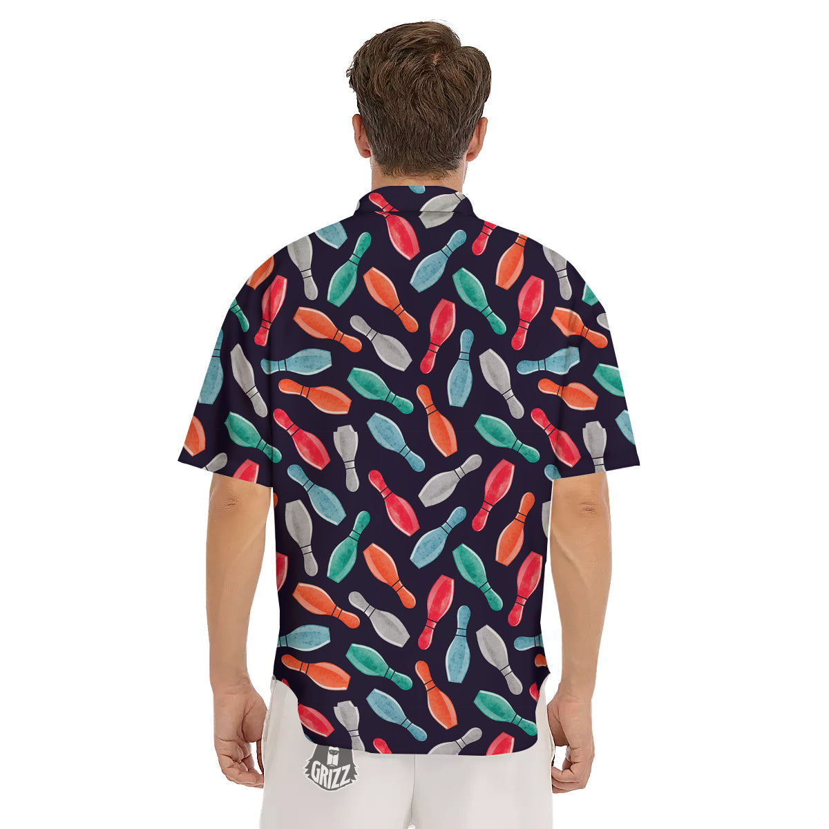 Bowling Pins Watercolor Print Pattern Men's Short Sleeve Shirts-grizzshop