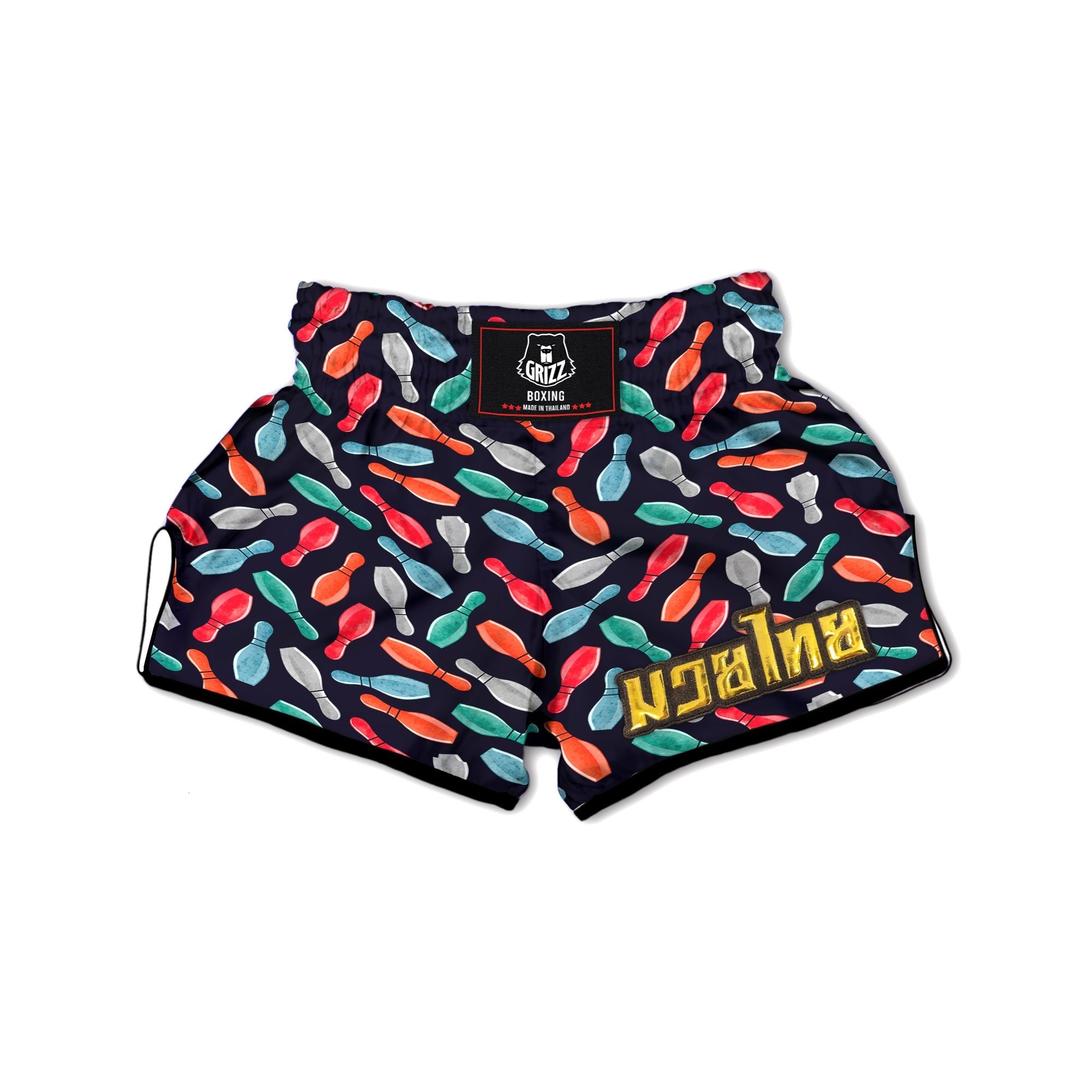 Bowling Pins Watercolor Print Pattern Muay Thai Boxing Shorts-grizzshop