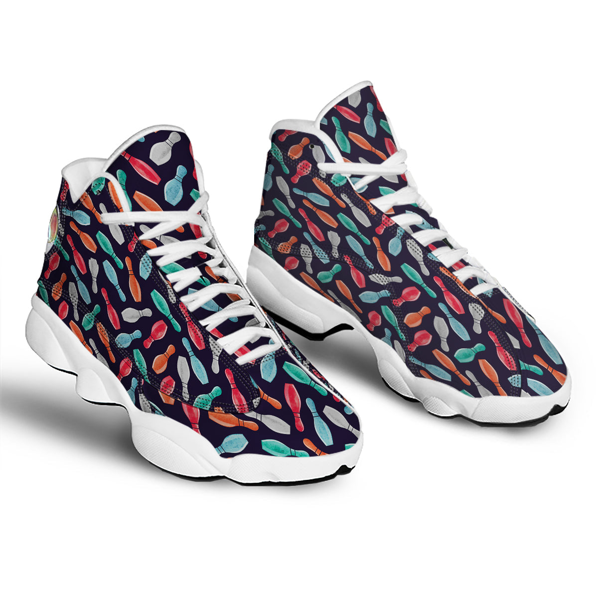 Bowling Pins Watercolor Print Pattern White Basketball Shoes-grizzshop