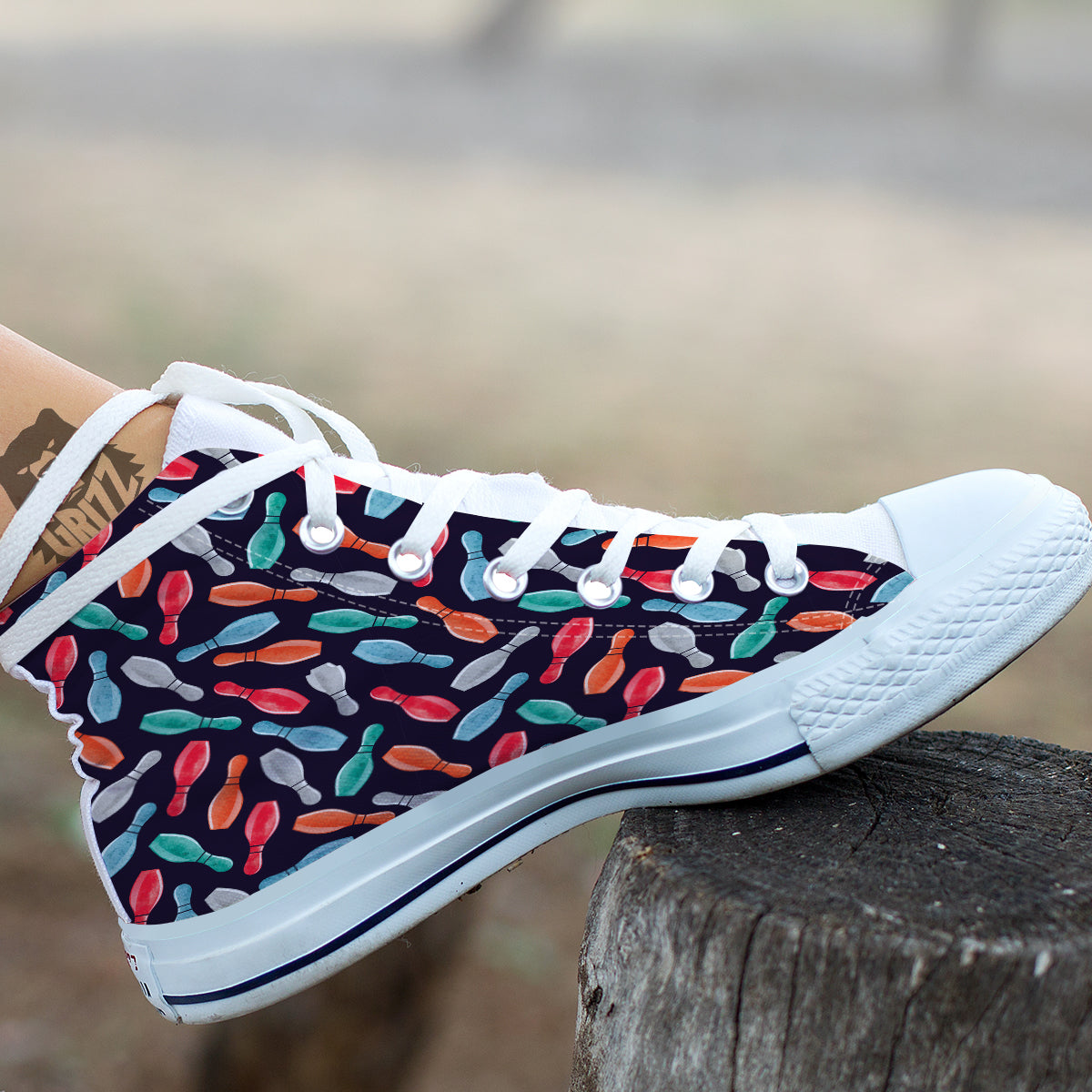 Bowling Pins Watercolor Print Pattern White High Top Shoes-grizzshop