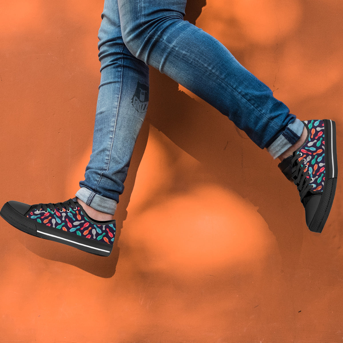 Bowling Pins Watercolor Print Pattern White Low Top Shoes-grizzshop