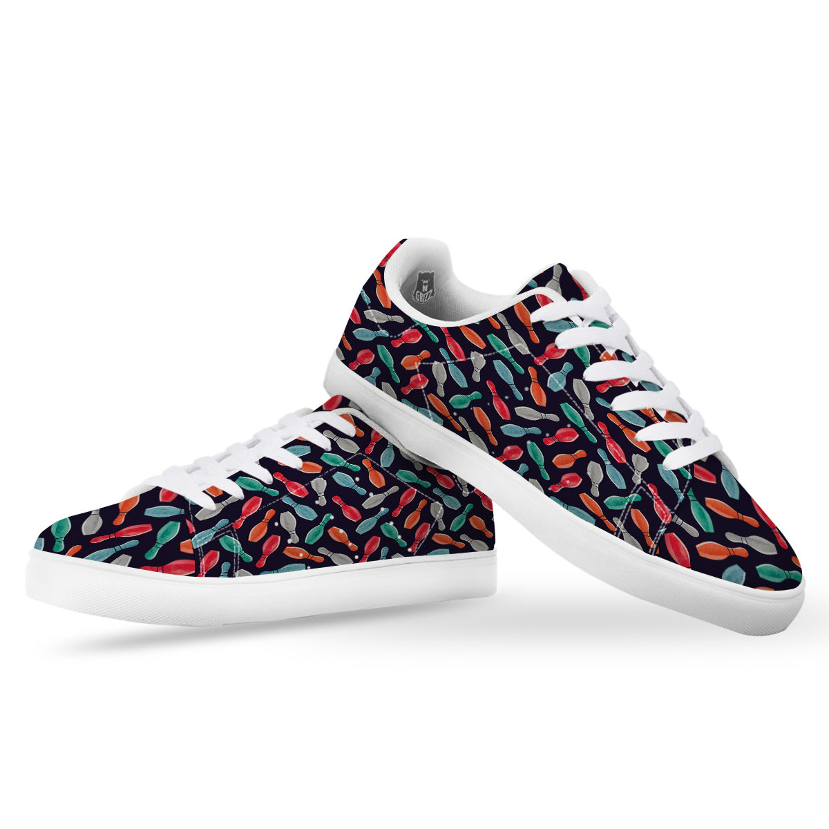 Bowling Pins Watercolor Print Pattern White Low Top Sneakers-grizzshop