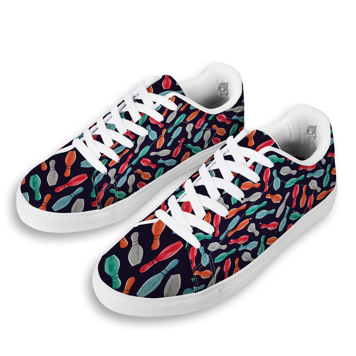 Bowling Pins Watercolor Print Pattern White Low Top Sneakers-grizzshop