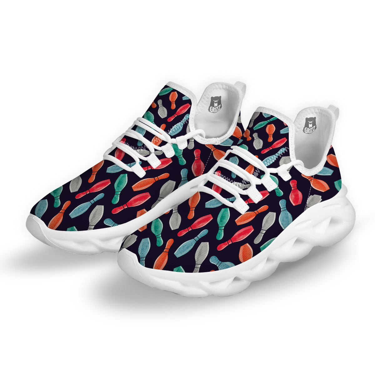Bowling Pins Watercolor Print Pattern White Running Shoes-grizzshop