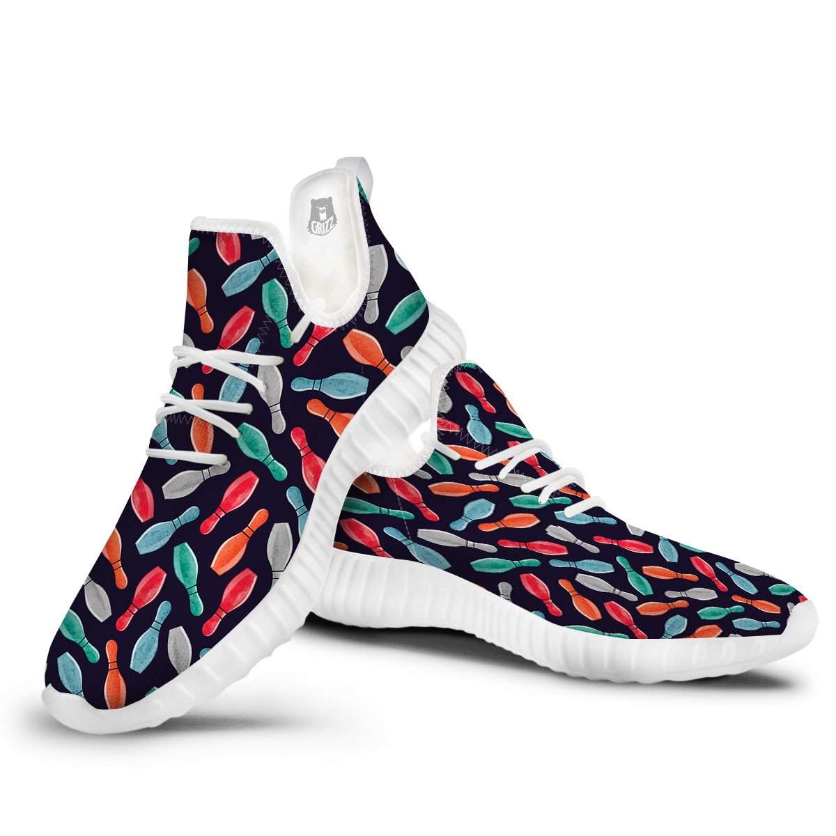 Bowling Pins Watercolor Print Pattern White Walking Shoes-grizzshop
