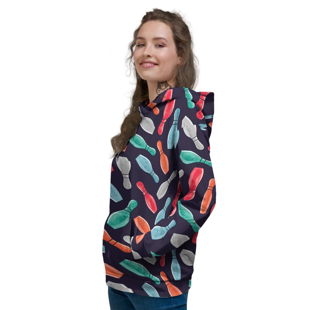 Bowling Pins Watercolor Print Pattern Women's Hoodie-grizzshop