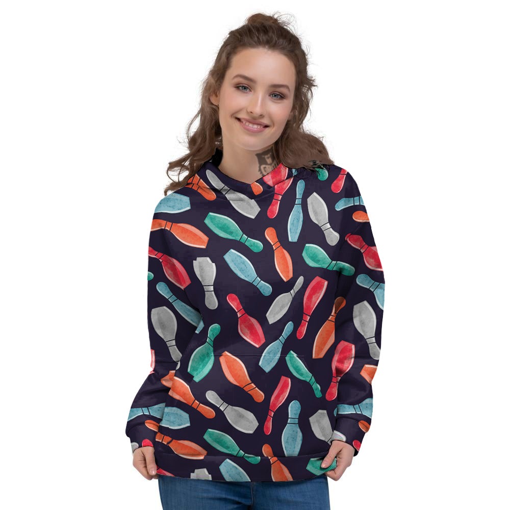 Bowling Pins Watercolor Print Pattern Women's Hoodie-grizzshop