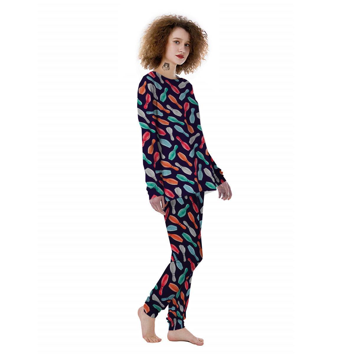 Bowling Pins Watercolor Print Pattern Women's Pajamas-grizzshop