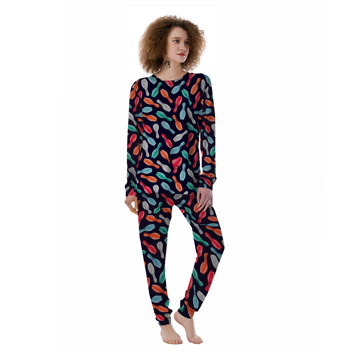 Bowling Pins Watercolor Print Pattern Women's Pajamas-grizzshop
