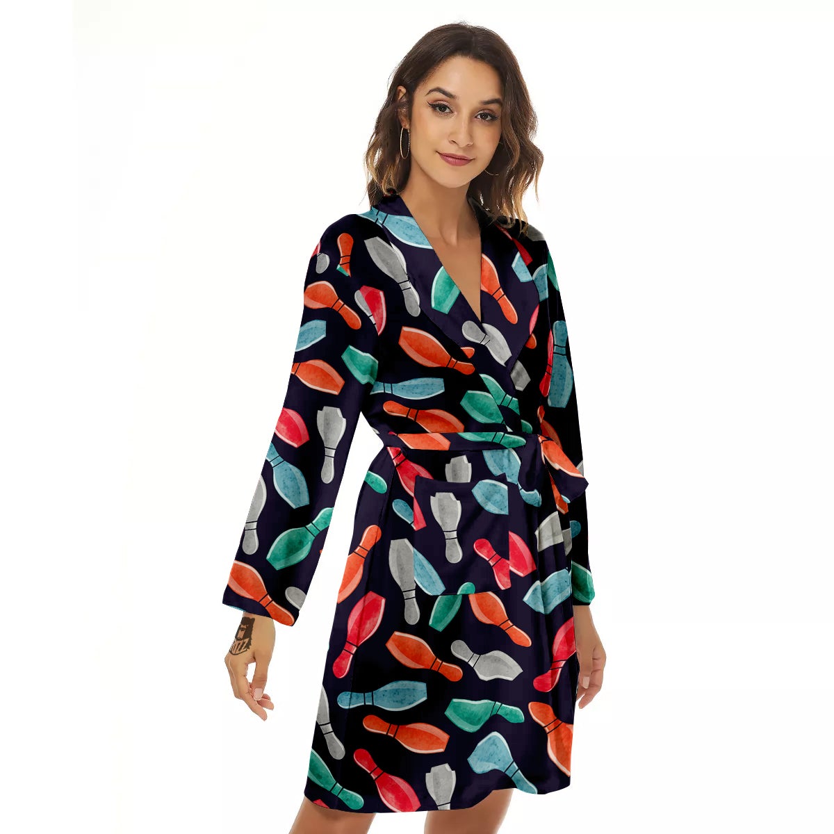 Bowling Pins Watercolor Print Pattern Women's Robe-grizzshop