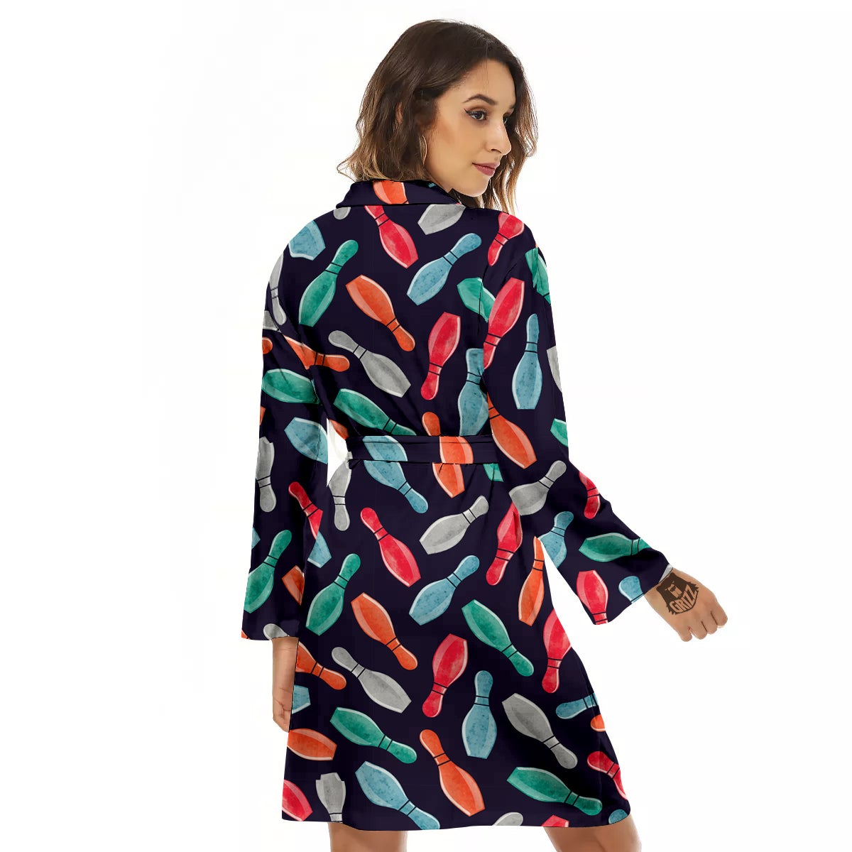 Bowling Pins Watercolor Print Pattern Women's Robe-grizzshop