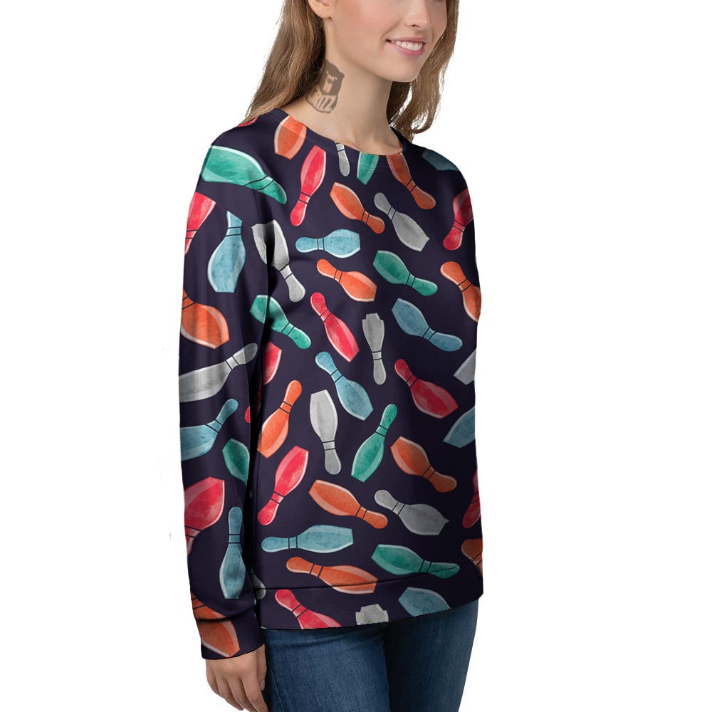 Bowling Pins Watercolor Print Pattern Women's Sweatshirt-grizzshop