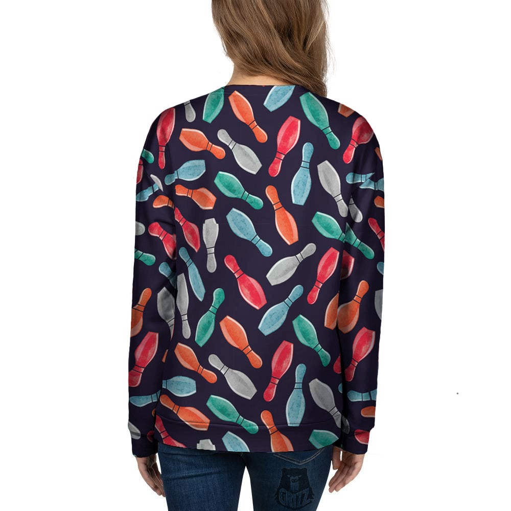 Bowling Pins Watercolor Print Pattern Women's Sweatshirt-grizzshop