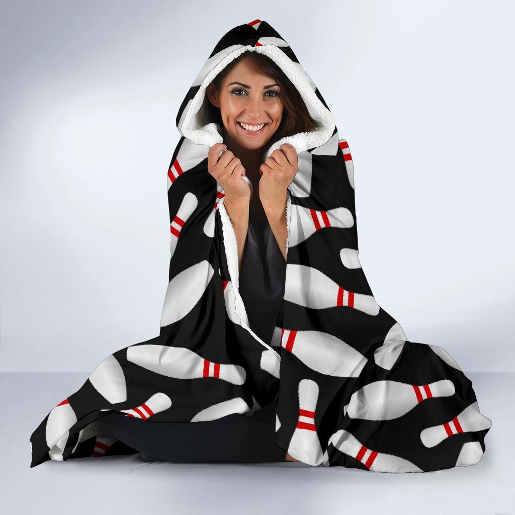 Bowling Print Pattern Hooded Blanket-grizzshop