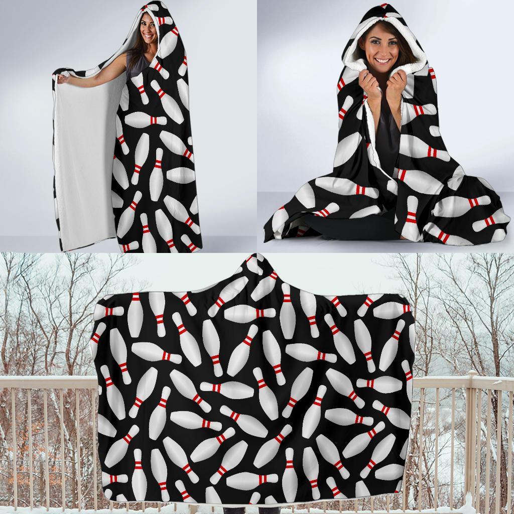 Bowling Print Pattern Hooded Blanket-grizzshop