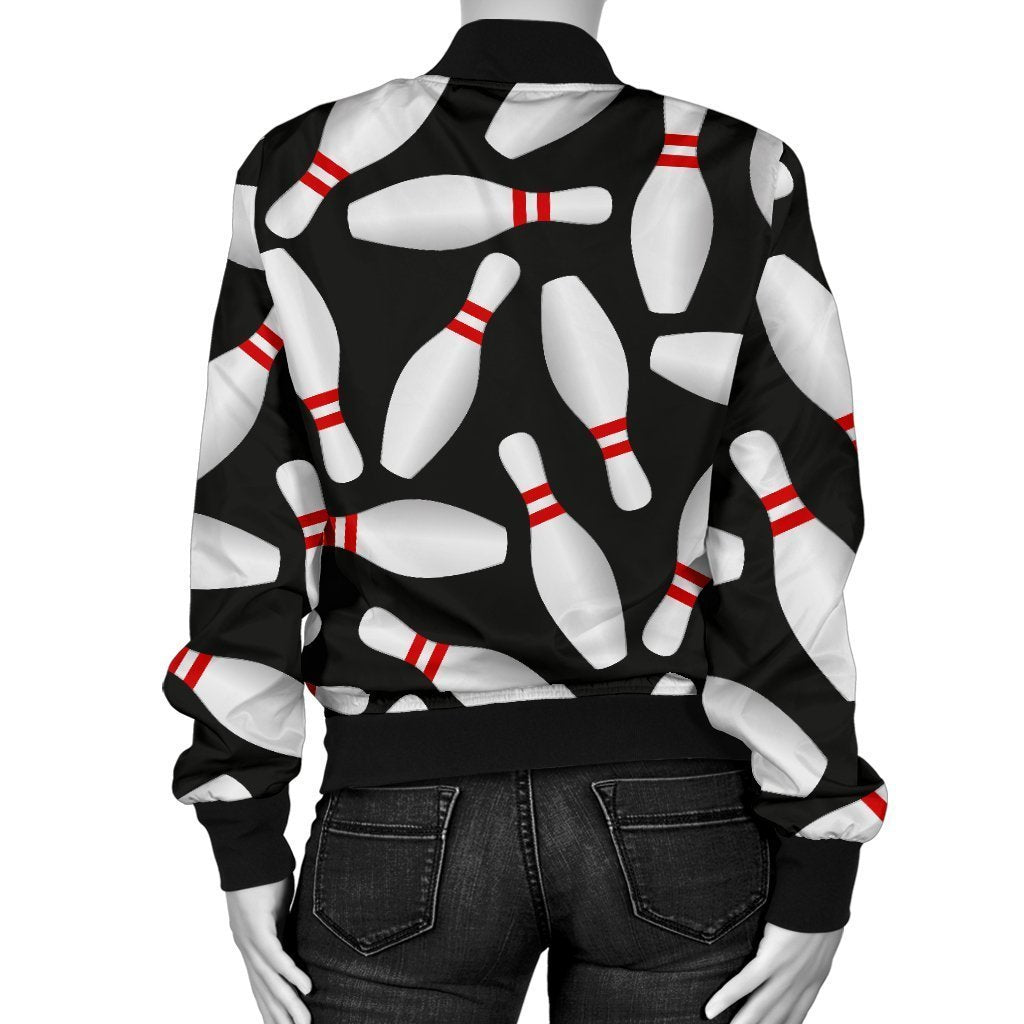 Bowling Print Pattern Women Casual Bomber Jacket-grizzshop