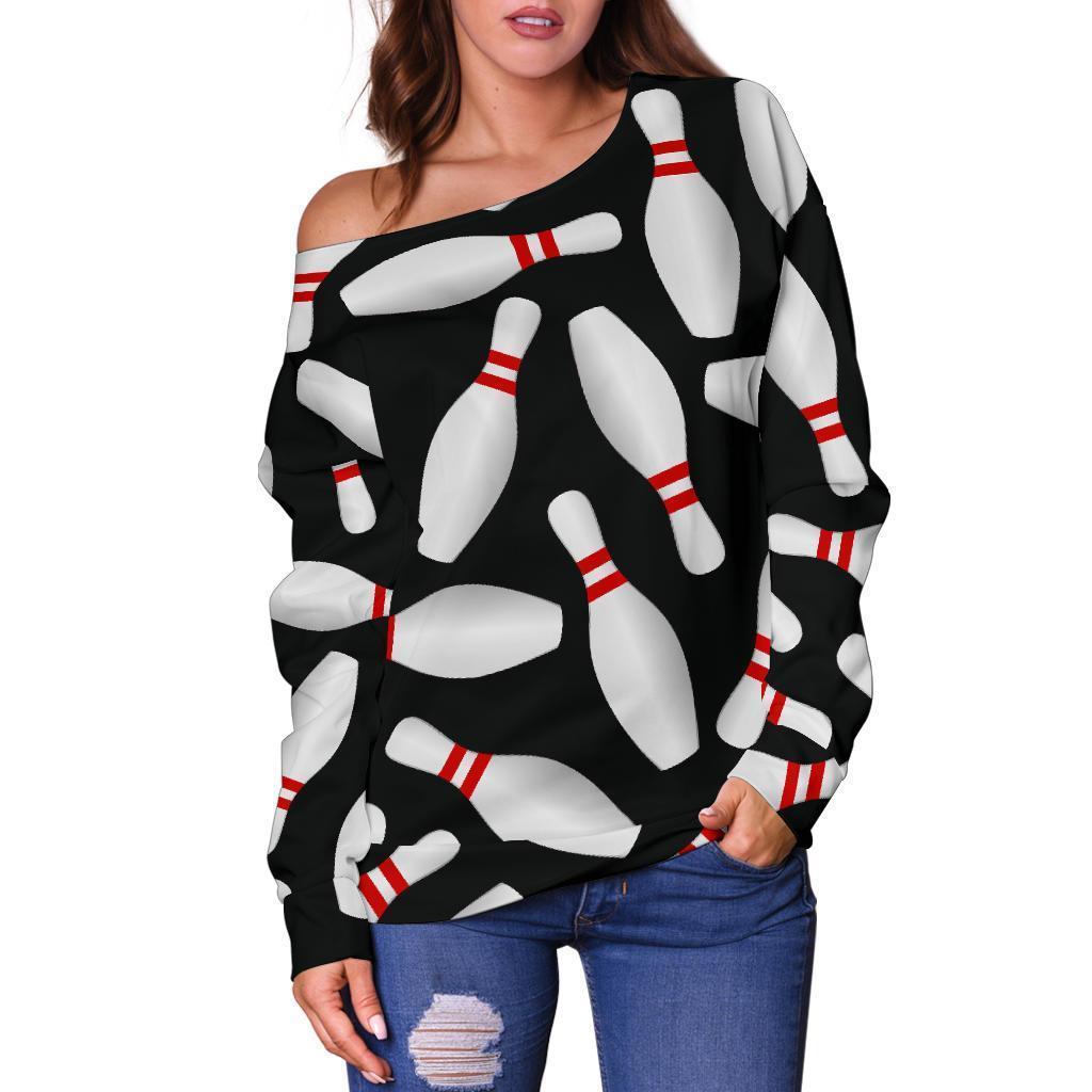 Bowling Print Pattern Women Off Shoulder Sweatshirt-grizzshop