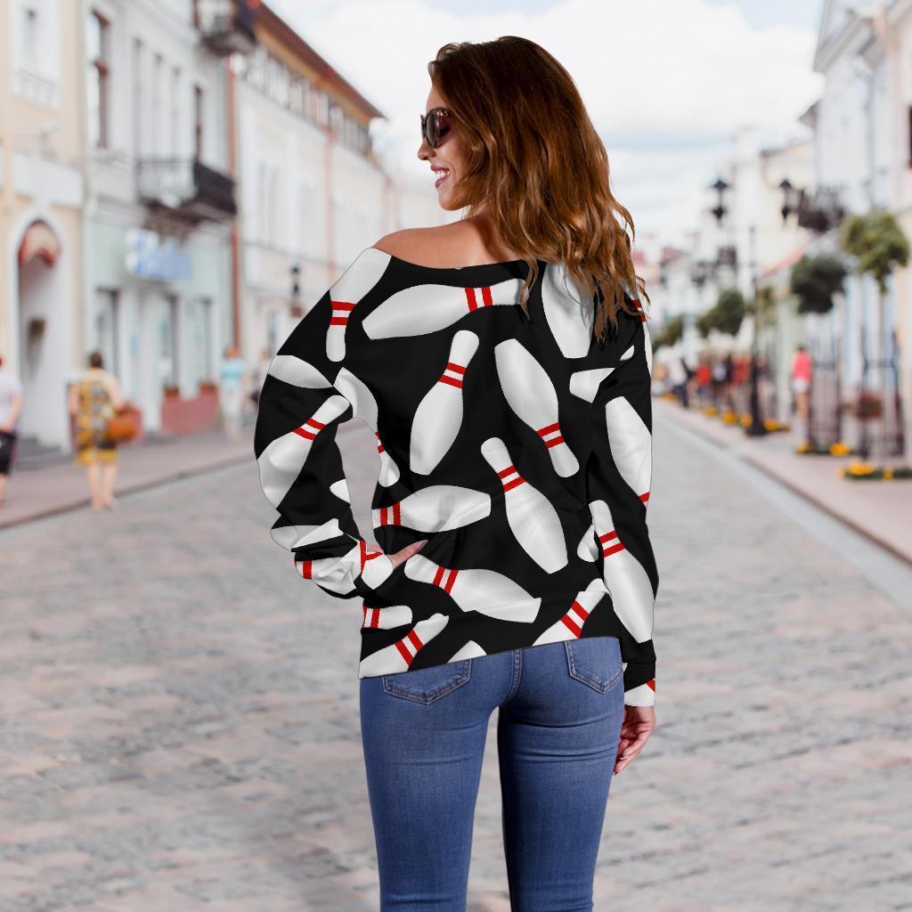 Bowling Print Pattern Women Off Shoulder Sweatshirt-grizzshop