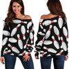 Bowling Print Pattern Women Off Shoulder Sweatshirt-grizzshop