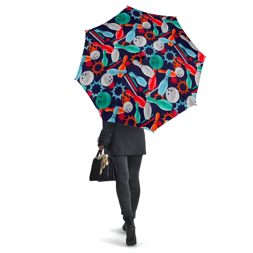 Bowling Stike Pattern Print Automatic Foldable Umbrella-grizzshop