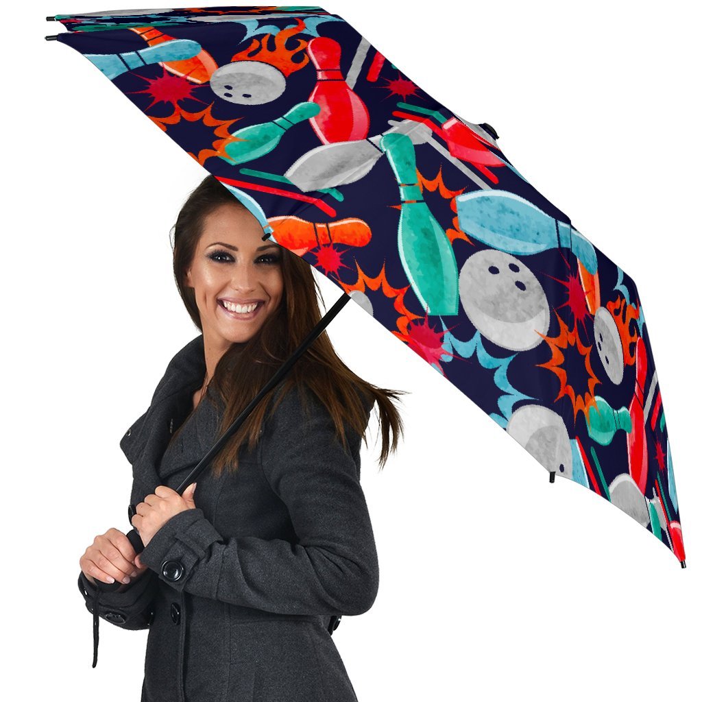 Bowling Stike Pattern Print Automatic Foldable Umbrella-grizzshop