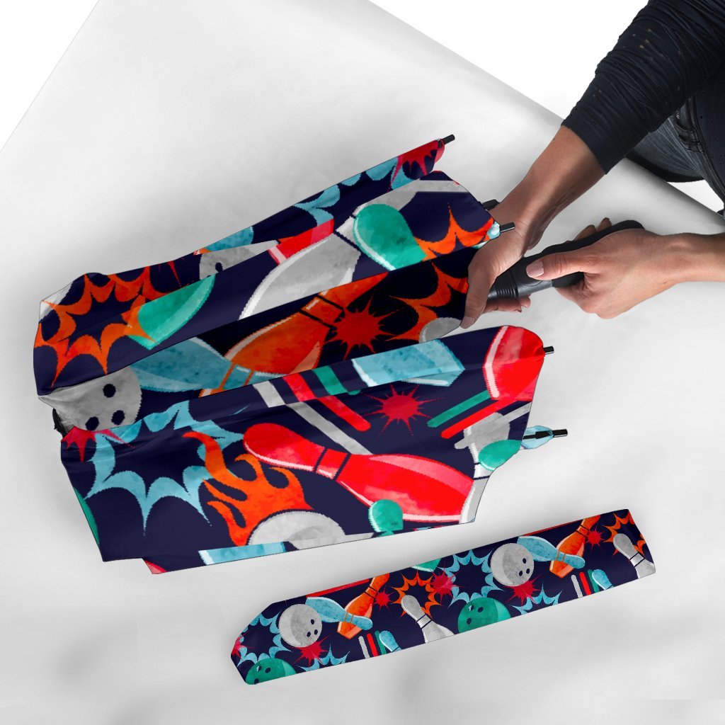 Bowling Stike Pattern Print Automatic Foldable Umbrella-grizzshop