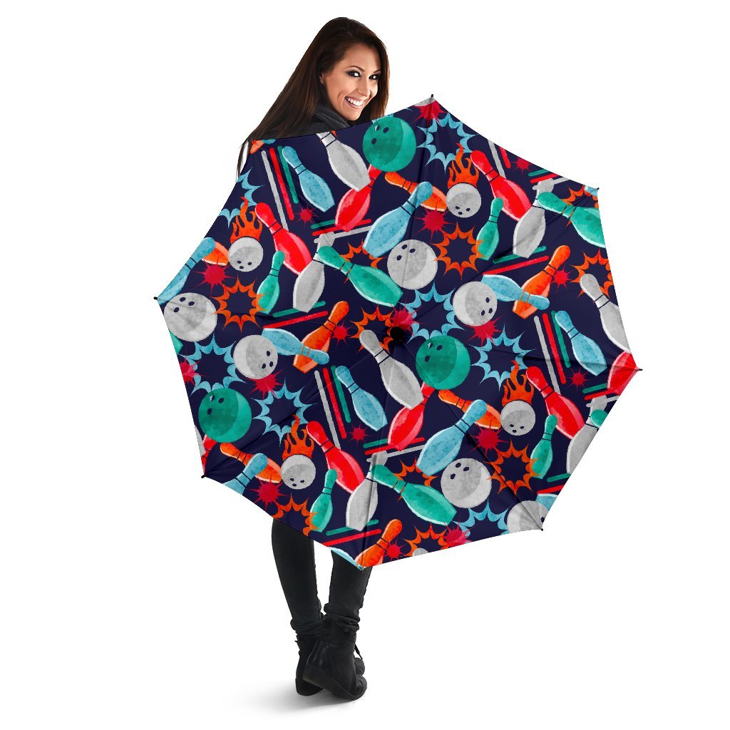 Bowling Stike Pattern Print Automatic Foldable Umbrella-grizzshop
