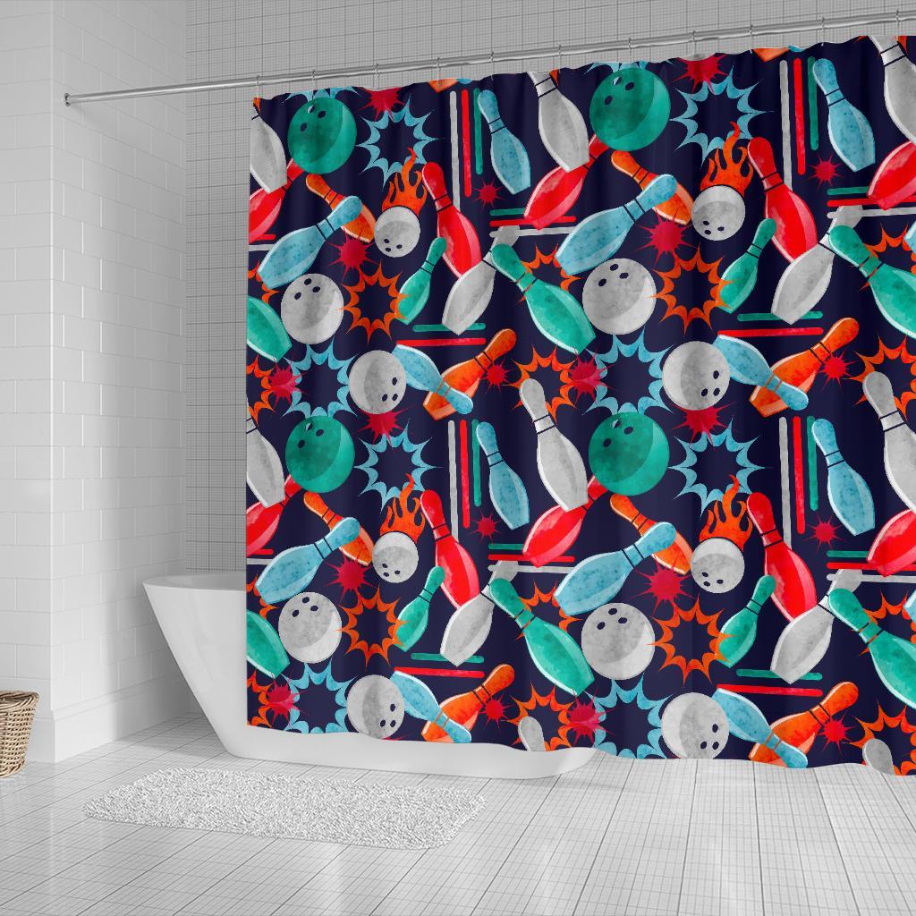 Bowling Stike Pattern Print Bathroom Shower Curtain-grizzshop