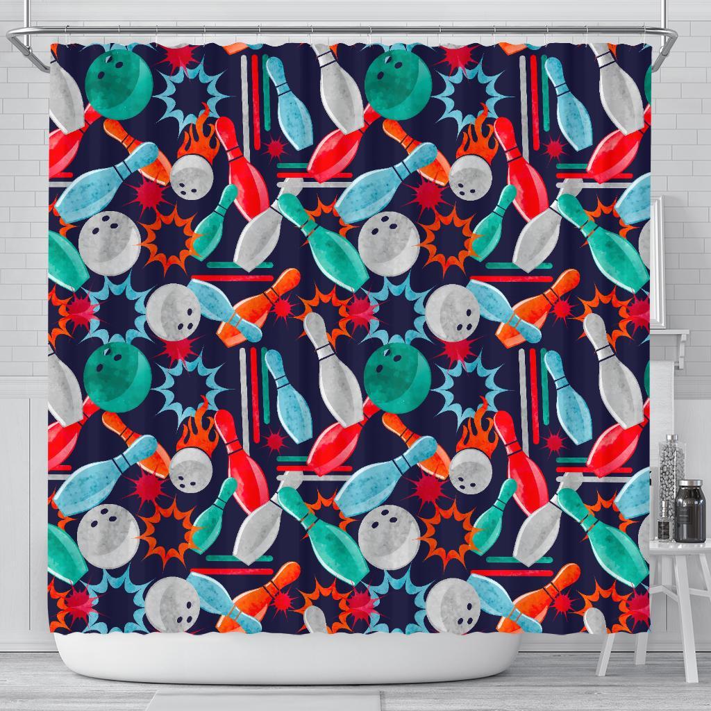 Bowling Stike Pattern Print Bathroom Shower Curtain-grizzshop