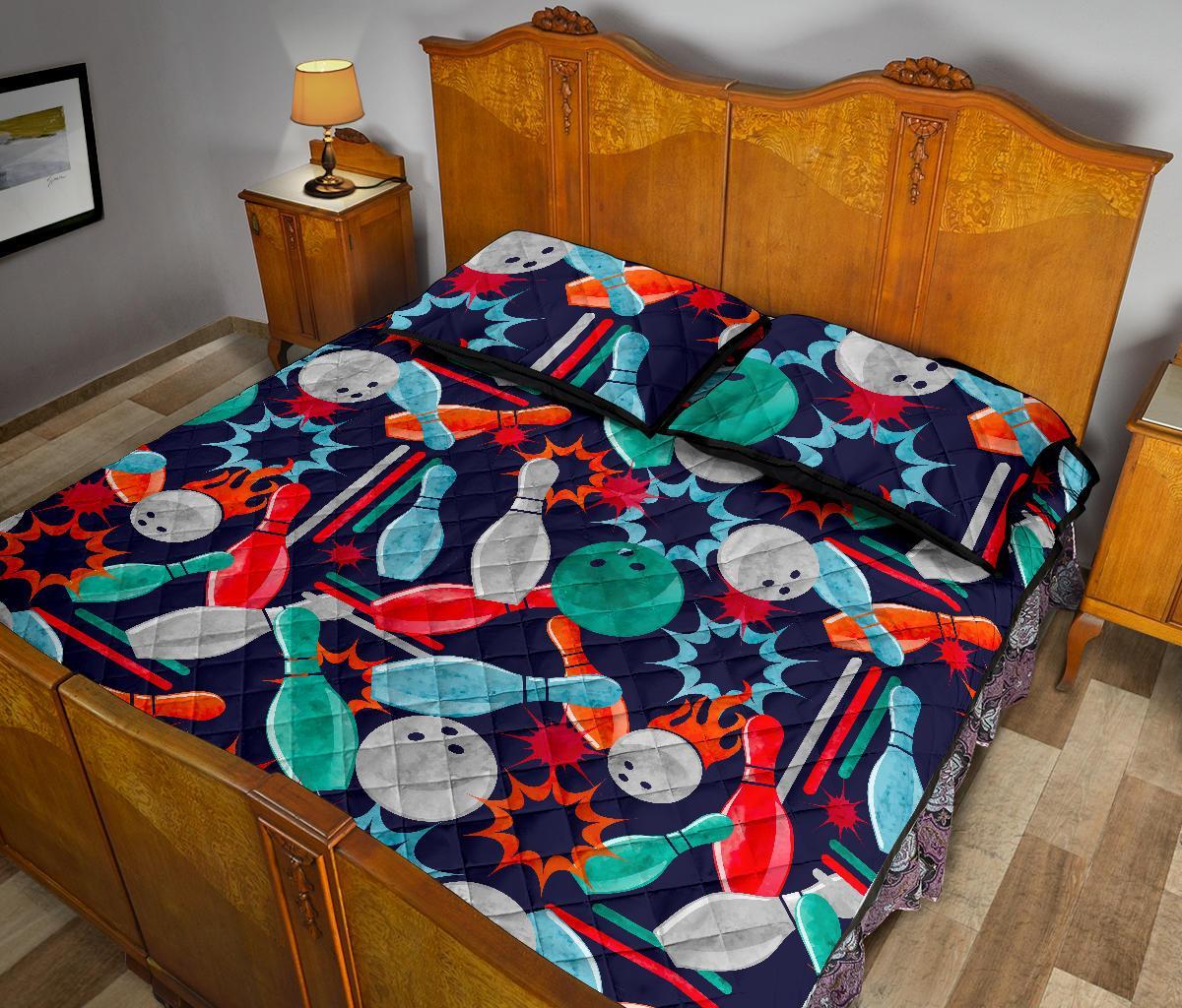 Bowling Stike Pattern Print Bed Set Quilt-grizzshop