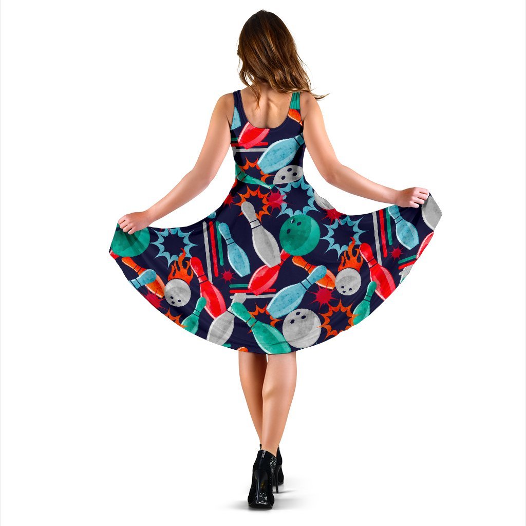 Bowling Stike Pattern Print Dress-grizzshop