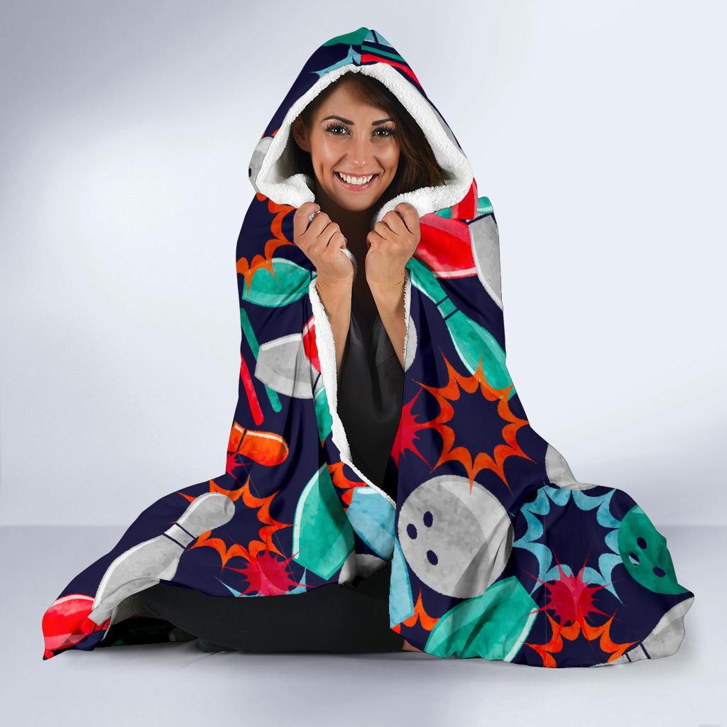 Bowling Stike Pattern Print Hooded Blanket-grizzshop