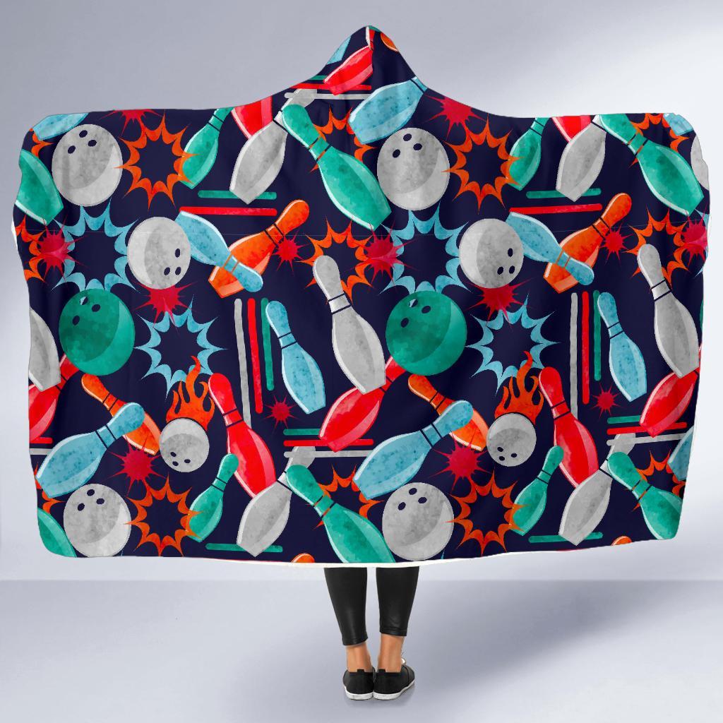 Bowling Stike Pattern Print Hooded Blanket-grizzshop