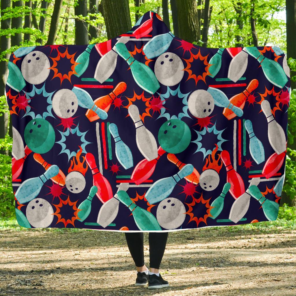 Bowling Stike Pattern Print Hooded Blanket-grizzshop