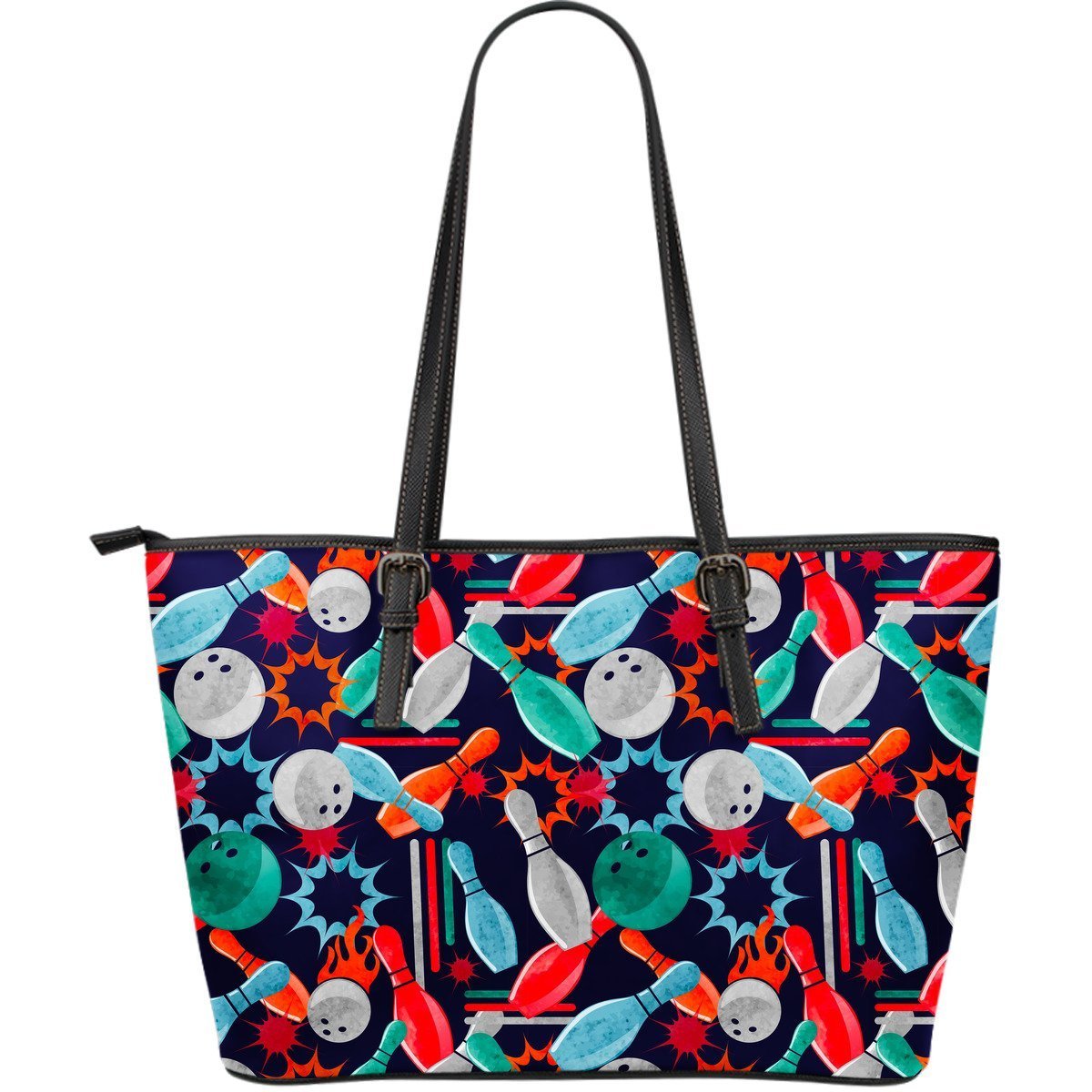 Bowling Stike Pattern Print Leather Tote Bag-grizzshop