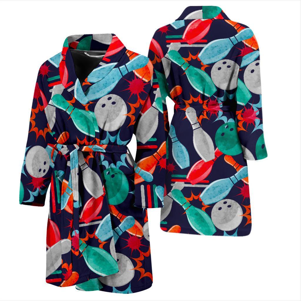 Bowling Stike Pattern Print Men Long Robe-grizzshop