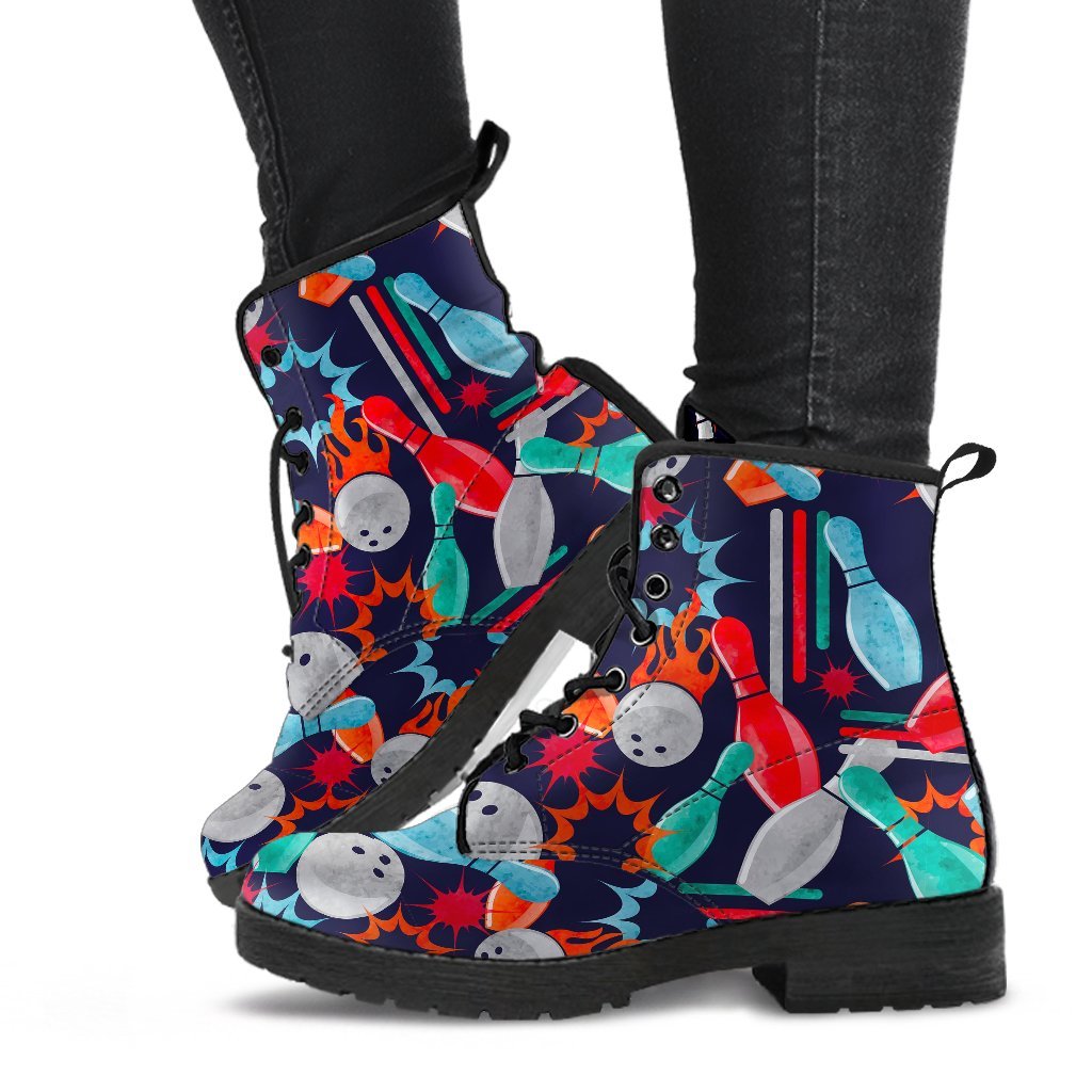 Bowling Stike Pattern Print Men Women Leather Boots-grizzshop