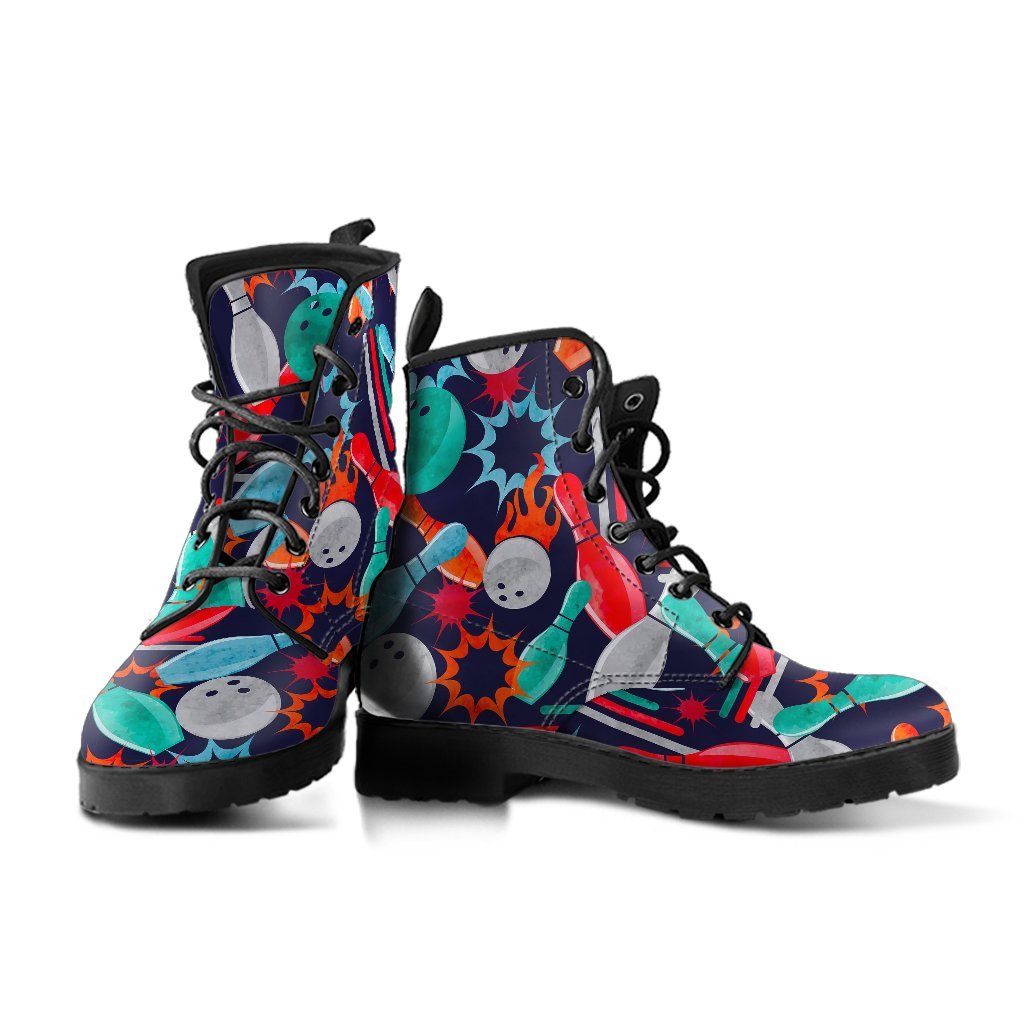 Bowling Stike Pattern Print Men Women Leather Boots-grizzshop