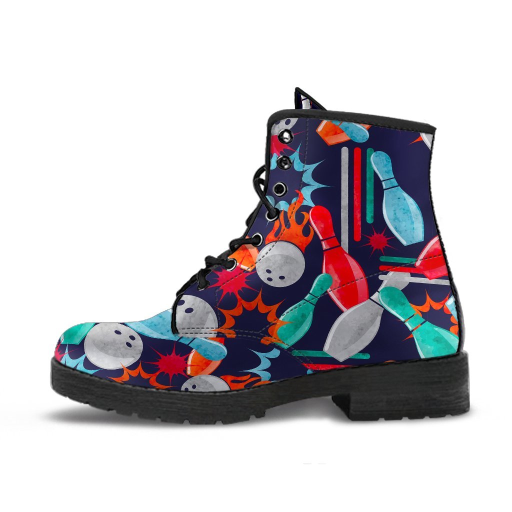 Bowling Stike Pattern Print Men Women Leather Boots-grizzshop