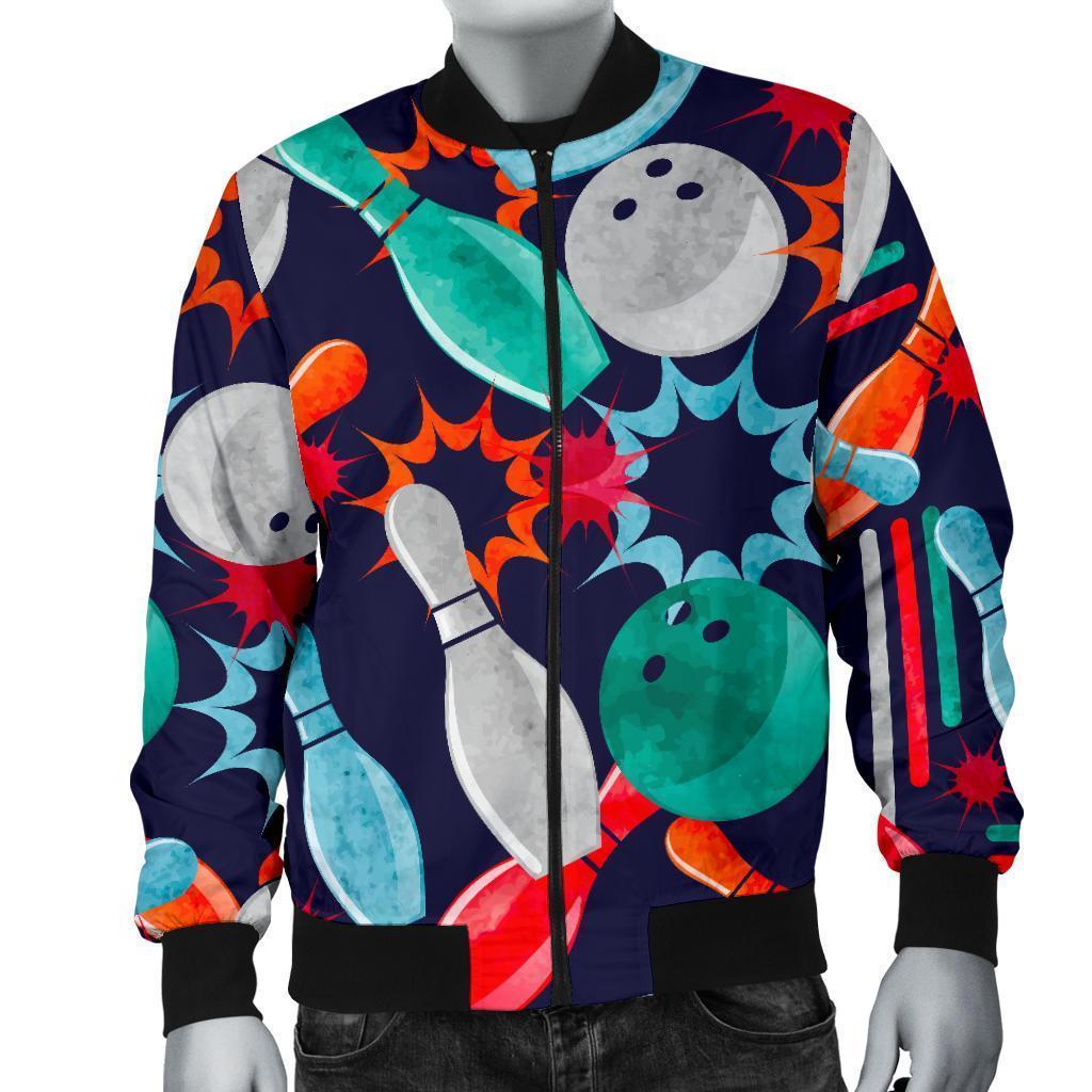 Bowling Stike Pattern Print Men's Bomber Jacket-grizzshop