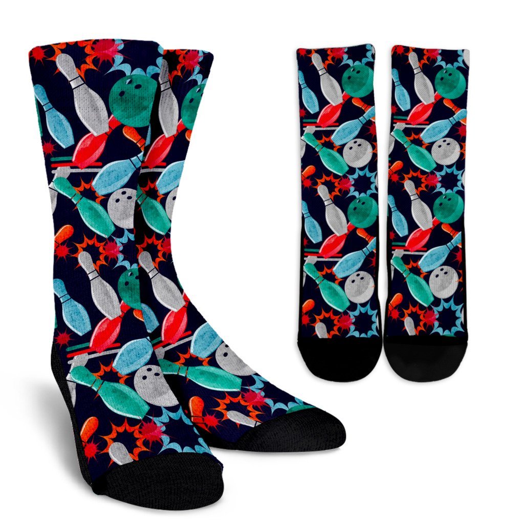 Bowling Stike Pattern Print Unisex Crew Socks-grizzshop