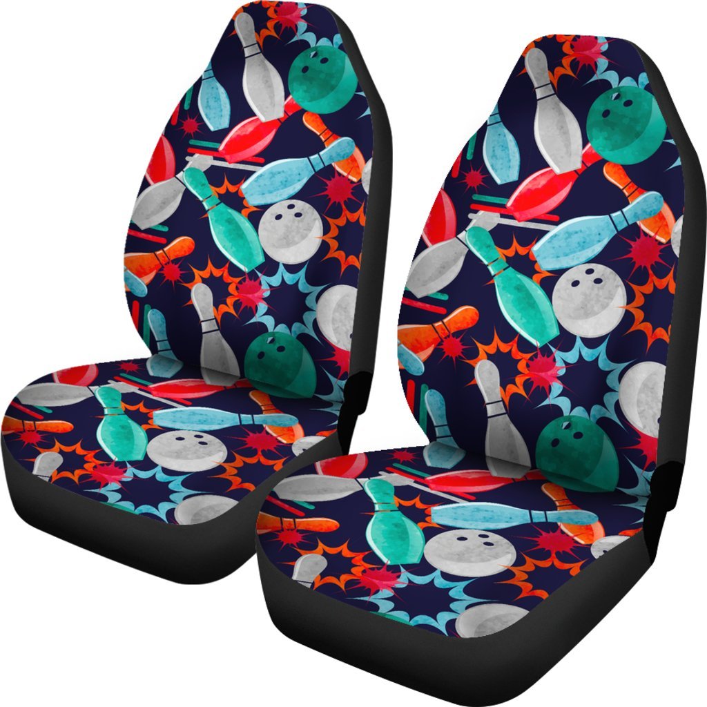 Bowling Stike Pattern Print Universal Fit Car Seat Covers-grizzshop