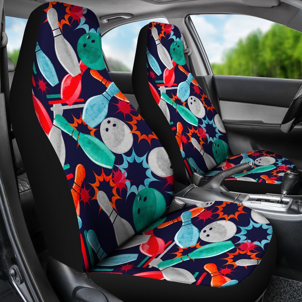 Bowling Stike Pattern Print Universal Fit Car Seat Covers-grizzshop