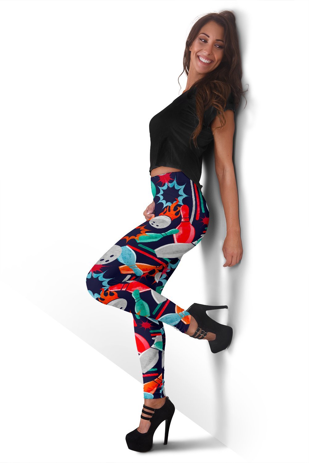 Bowling Stike Pattern Print Women Leggings-grizzshop