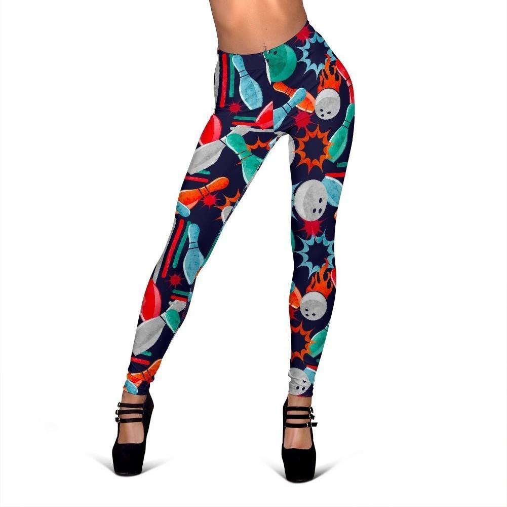Bowling Stike Pattern Print Women Leggings-grizzshop